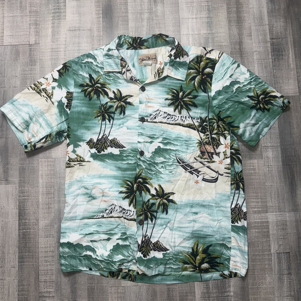 Blue Hawaii Size M Green Tropical Island Summer Vacation Men Aloha Shirt